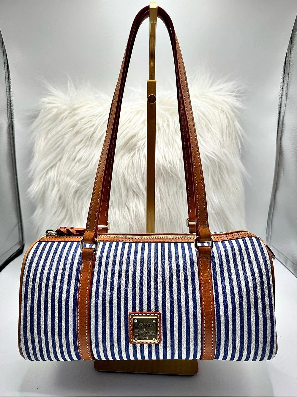 Dooney & Bourke Striped Barrel Shoulder Bag Blue & White